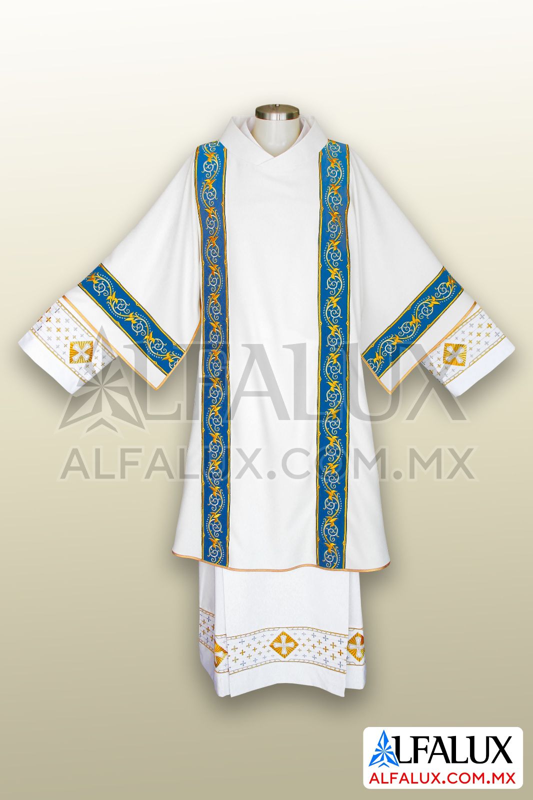 15 CARDENAL Dalmatica Blanco Azul Turqueza Doble Raya Mangas 100